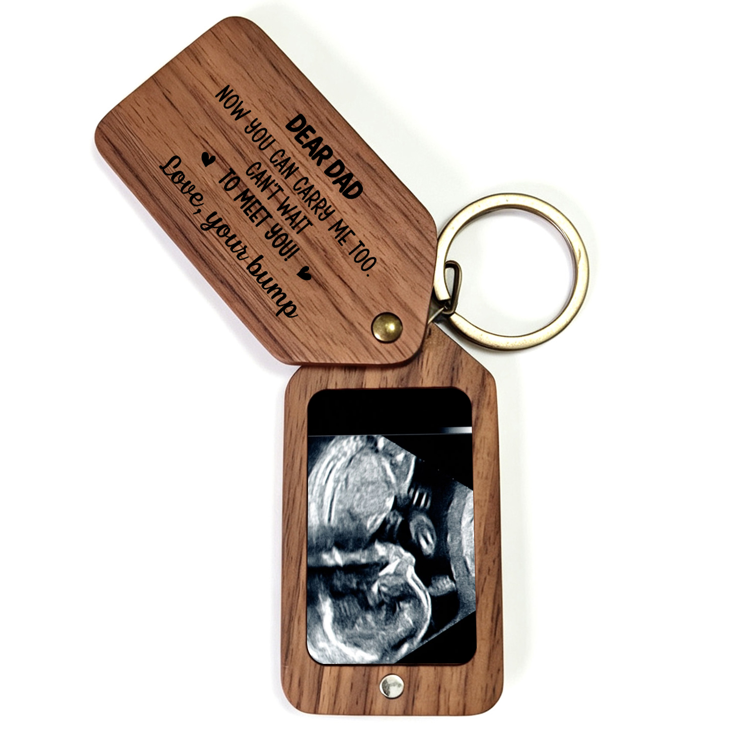 Personalized Wooden Photo Keychain for New Dad Mom