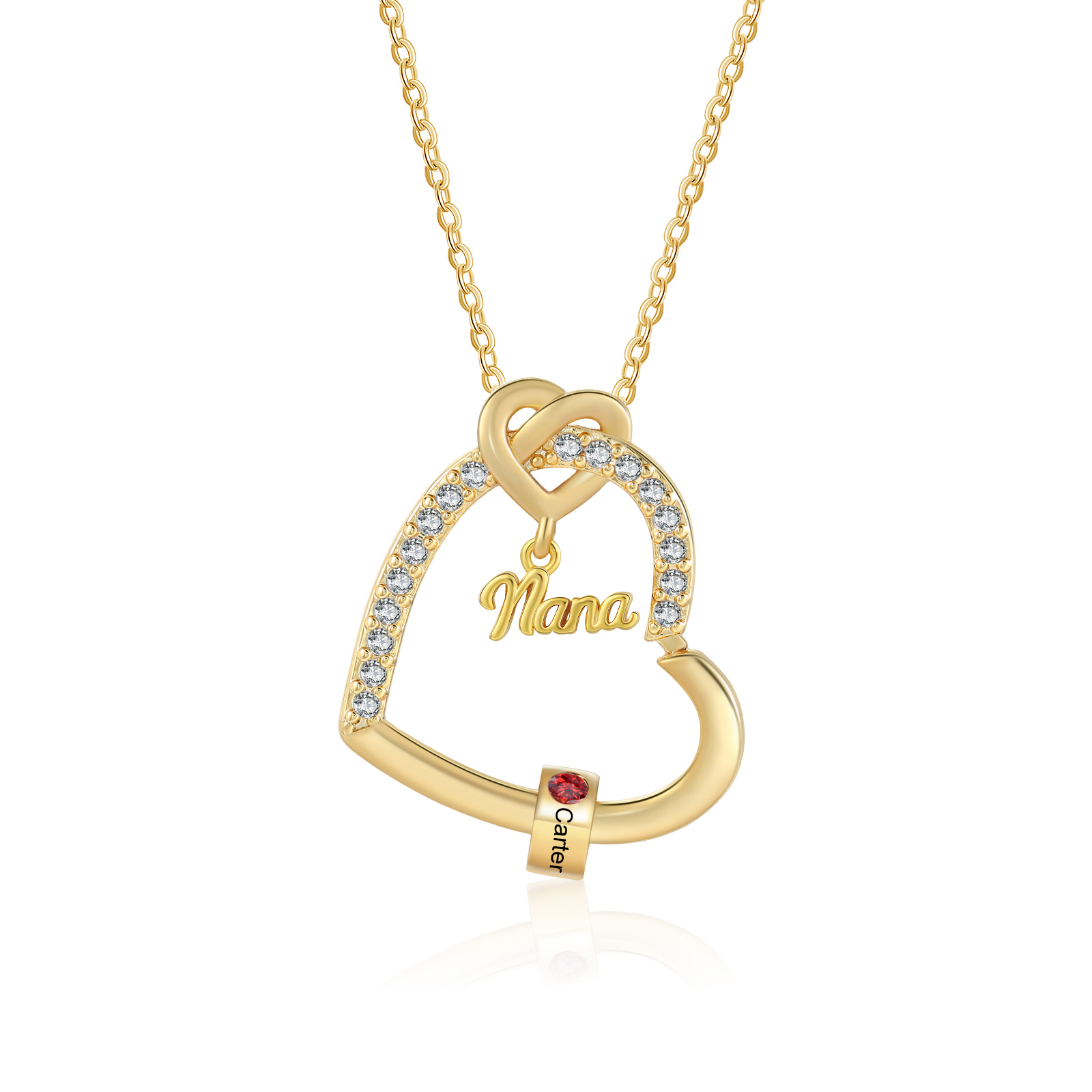 Personalized Heart Nana Necklace Custom 1-5 Names and 1-5 Birthstones