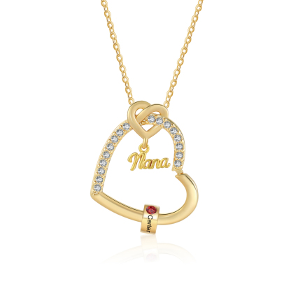 Personalized Heart Nana Necklace Custom 1-5 Names and 1-5 Birthstones