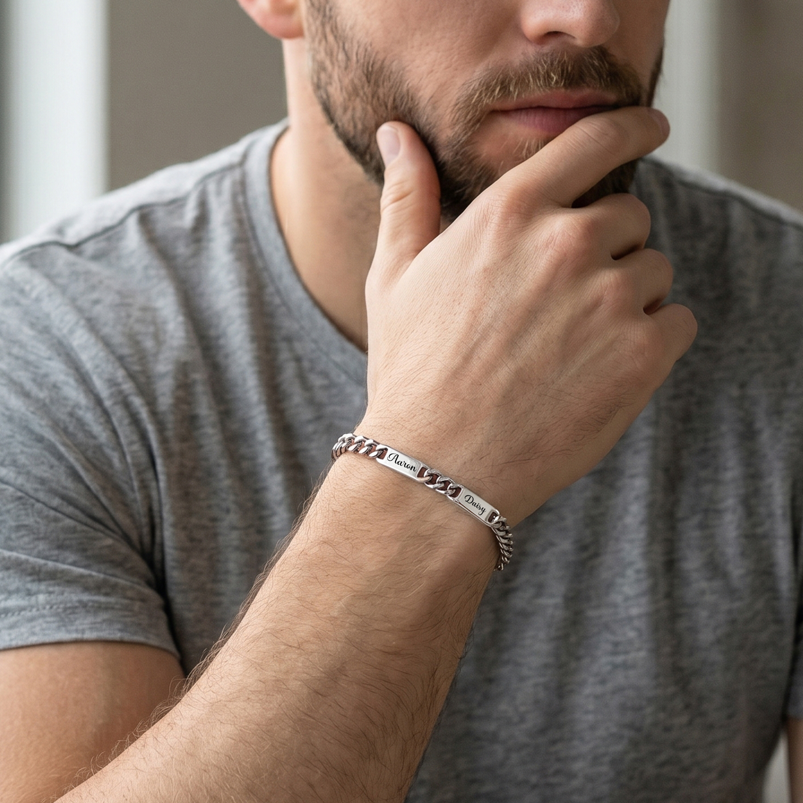 Personalized Cuban Link Bracelet For Men Customized with 2-6 Name Stainless Steel