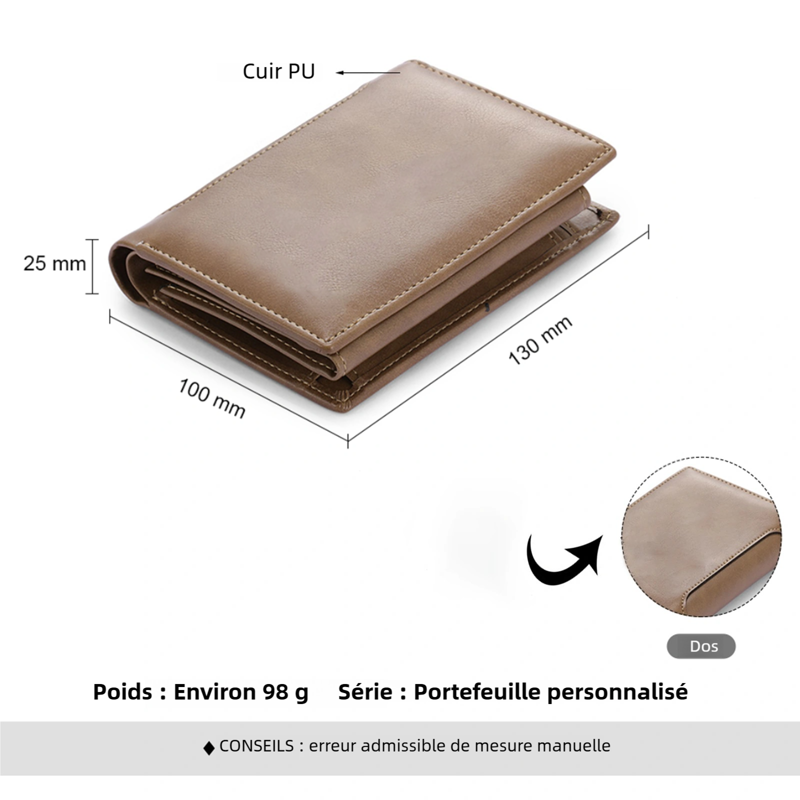 Personalized Leather Trifold Wallet for Husband or Dad with 1–6 Kids Names and Heart Hands Design