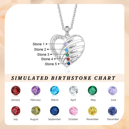 Personalized Heart Birthstones Necklace Customized With 3–5 Names And Stones