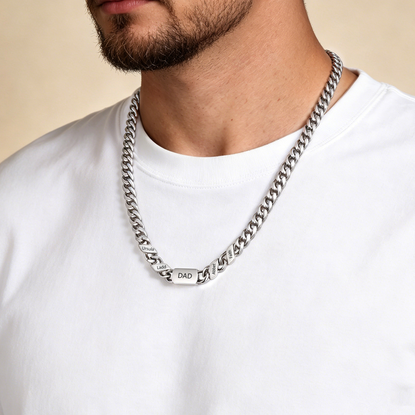 Personalized Cuban Chain Necklace for Dad Grandpa Man Cutsomized with 1-6 Names and Engraved Text