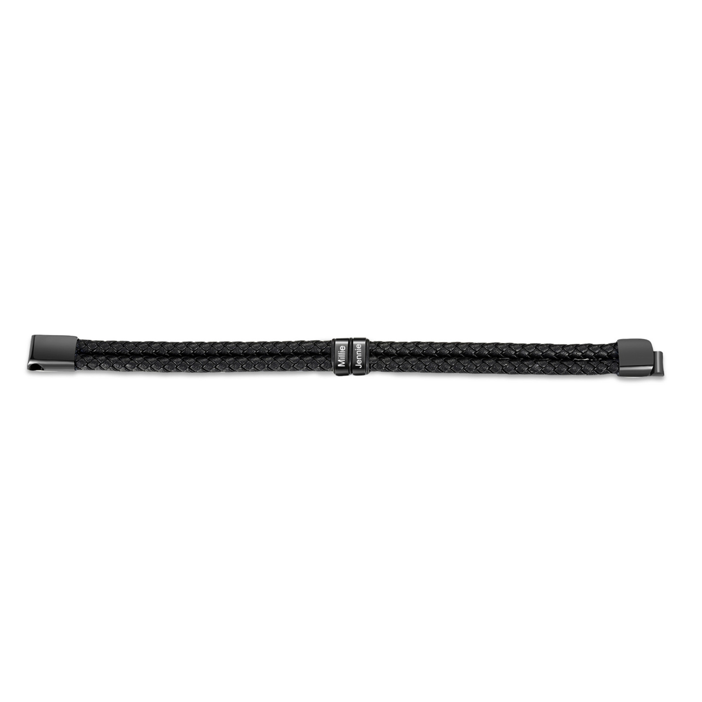 Personalized Black Braided Leather Bracelet Custom With 2-6 Names For Men
