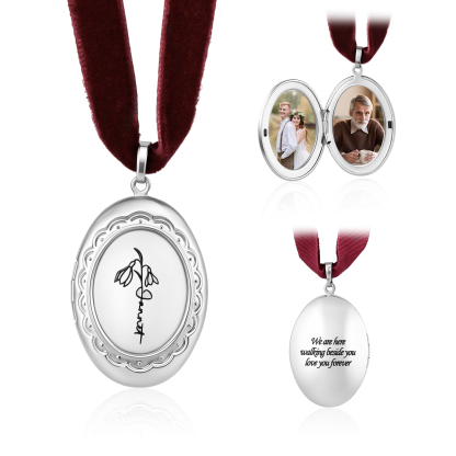 Personalized Photo Bridal Bouquet Charm with Birth Flower and Ribbon Memorial Wedding Keepsake