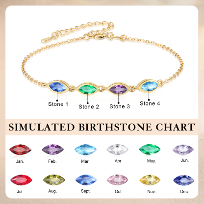 925 Sterling Silver Personalized Birthstones Bracelet Custom with 2–5 Marquise-Cut Stones