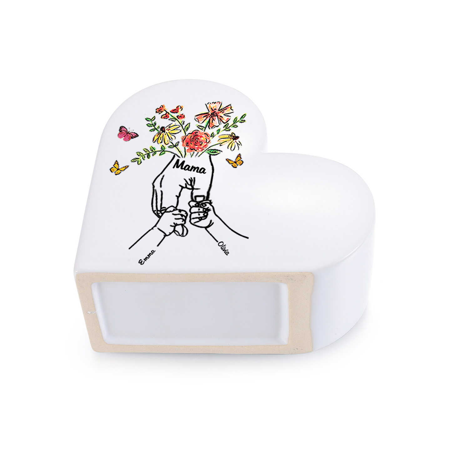 Personalized ceramic heart vase custom with text and 2–8 children’s names