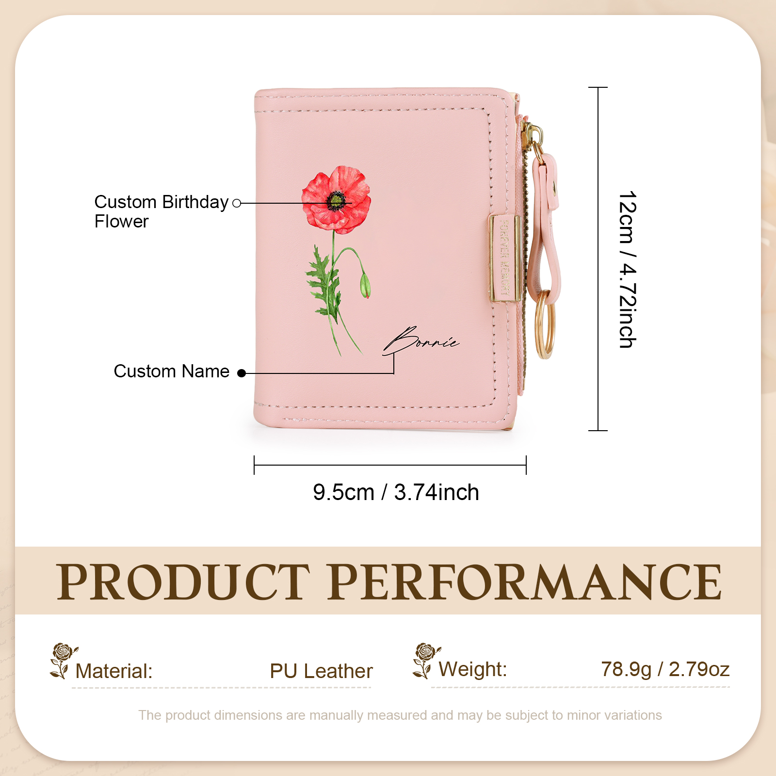 Personalized Women’s Leather Wallet Custom With Name And Birth Flower