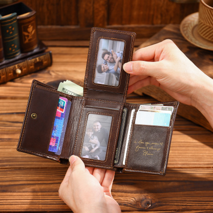 Personalized Genuine Leather Wallet With RFID Protection Trifold Custom With Initials And Name