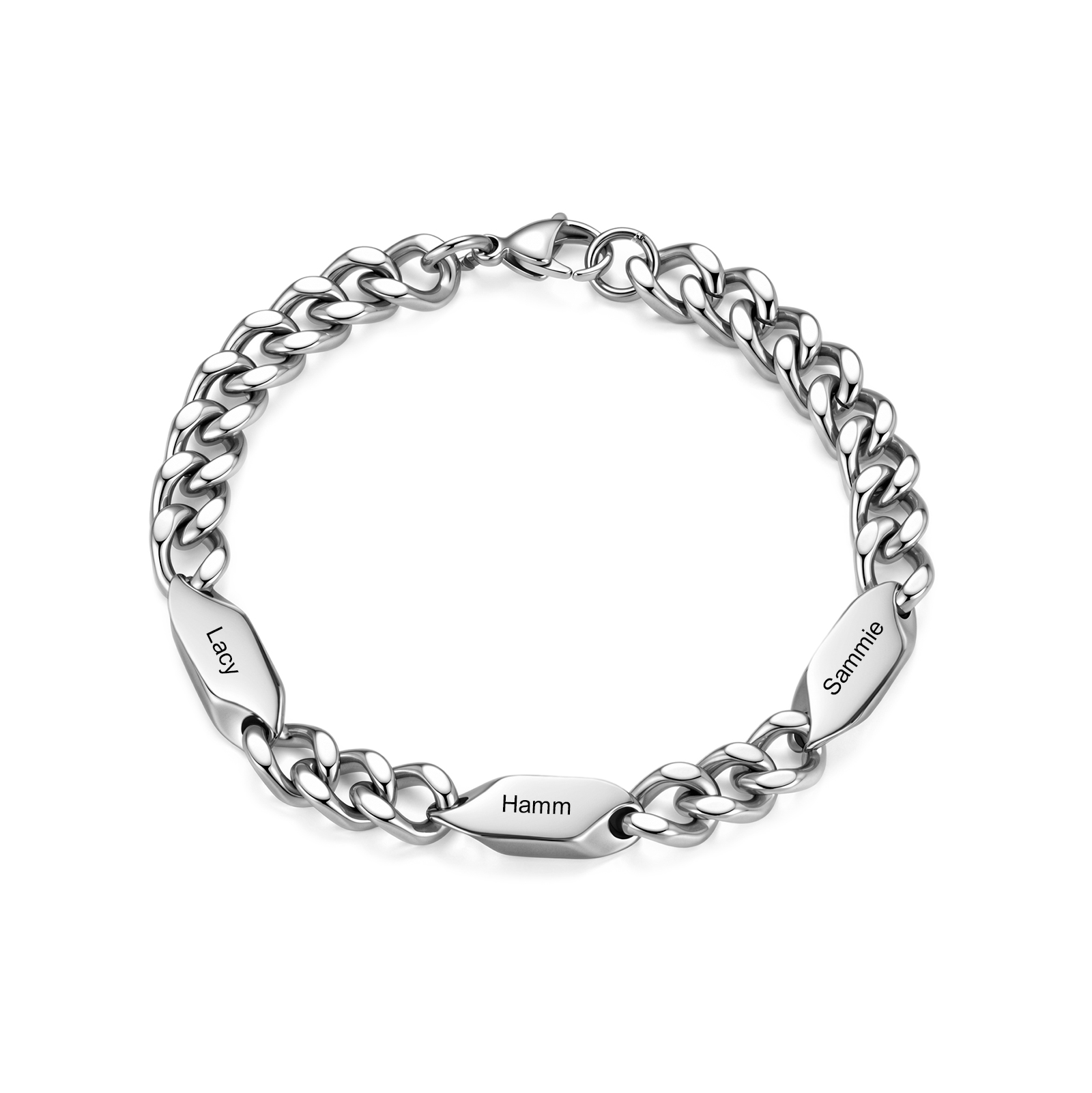 Personalized Stainless Steel Curb Chain Bracelet Custom With 1-5 Engraved Names Gift For Dad Husband Family