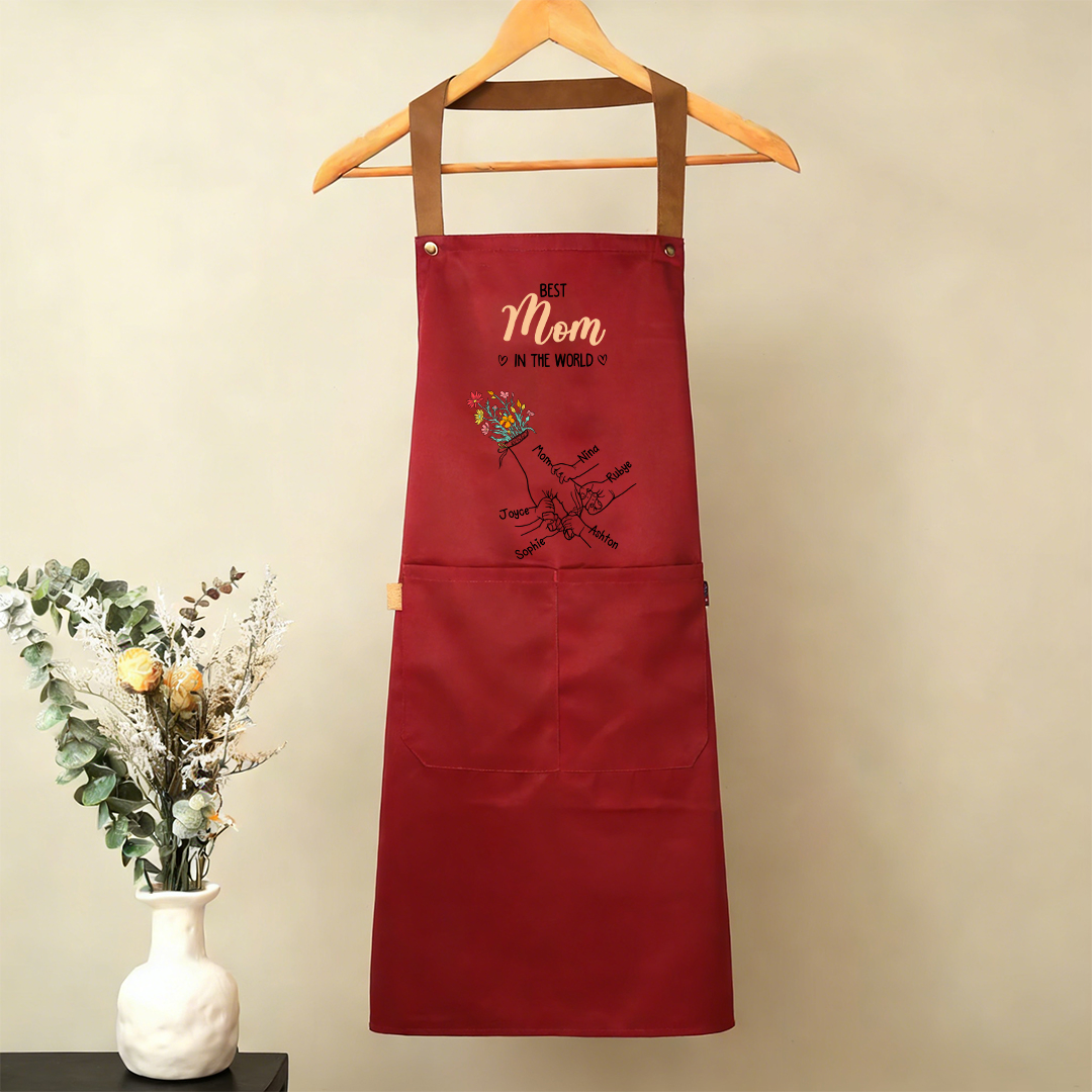Personalized Floral Kitchen Apron Holding Hands Custom with 2–7 Names Gift for Mom or Grandma