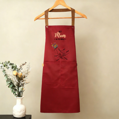 Personalized Floral Kitchen Apron Holding Hands Custom with 2–7 Names Gift for Mom or Grandma
