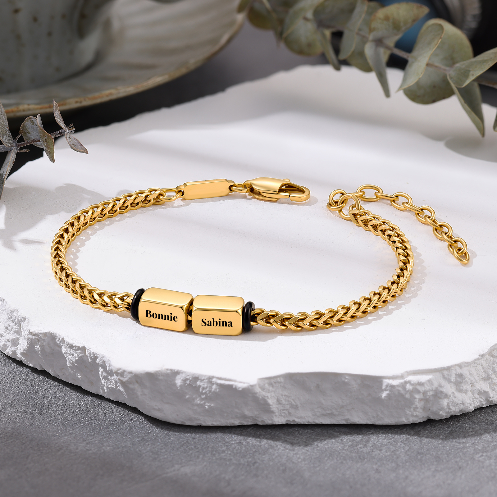 Personalized Men’s Bracelet With 2-5 Names Gold Cuban Link Bracelet Gift For Men