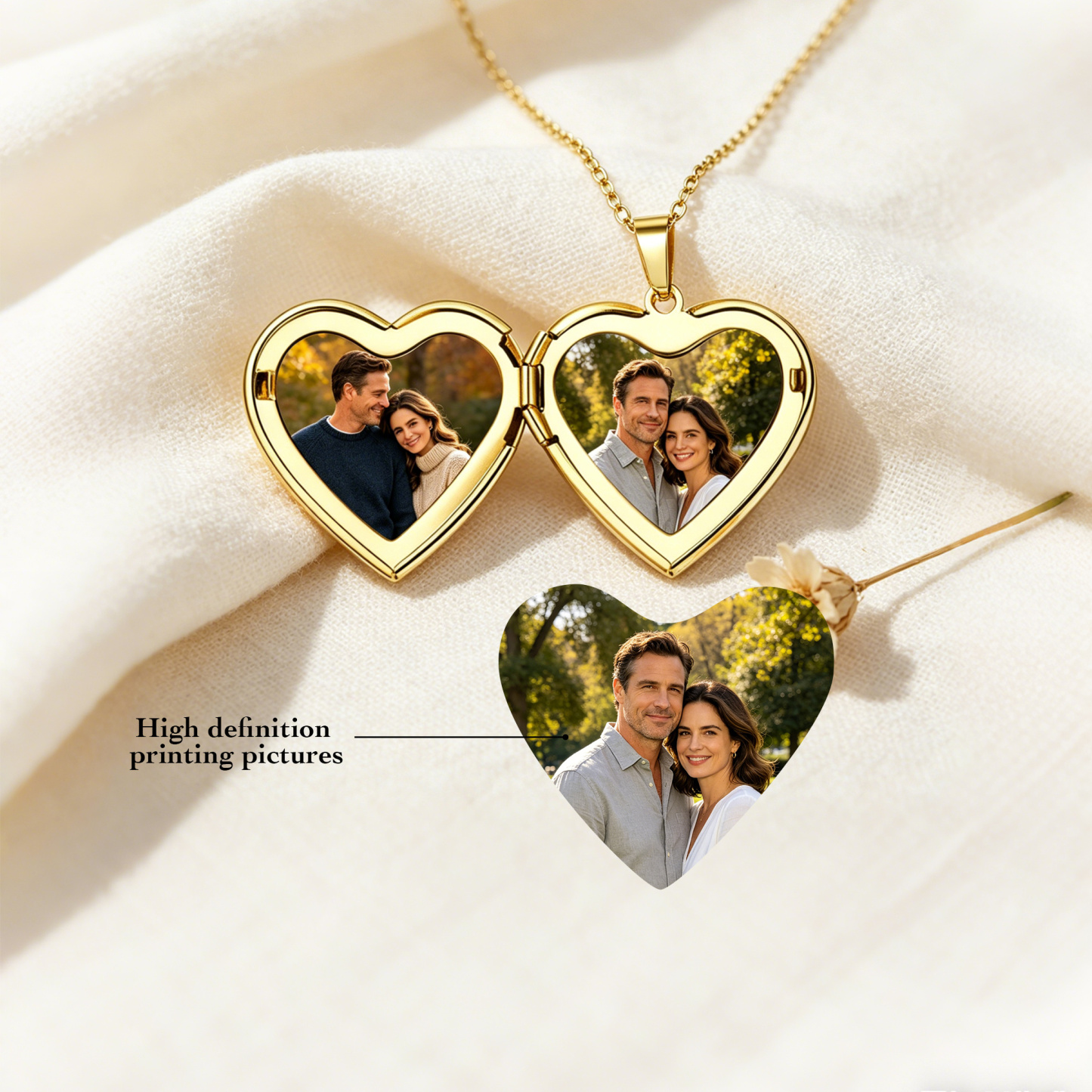 Personalized Heart Locket Necklace Custom with 2 Photos and NFC for Women