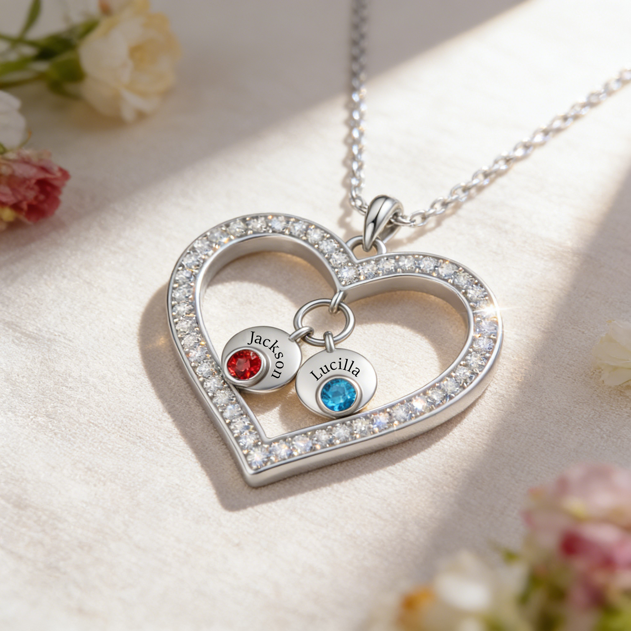 Personalized Heart Pendant Necklace Custom With 1-5 Names Birthstones