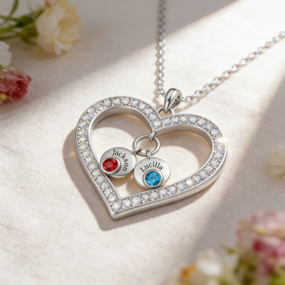 Personalized Heart Pendant Necklace Custom With 1-5 Names Birthstones