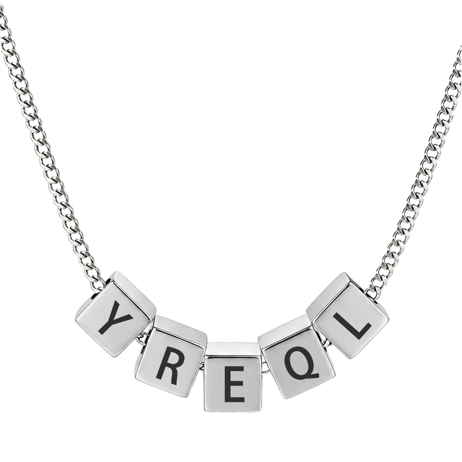 Personalized Men's Stainless Steel Necklace With Letter Cube Gift For Him