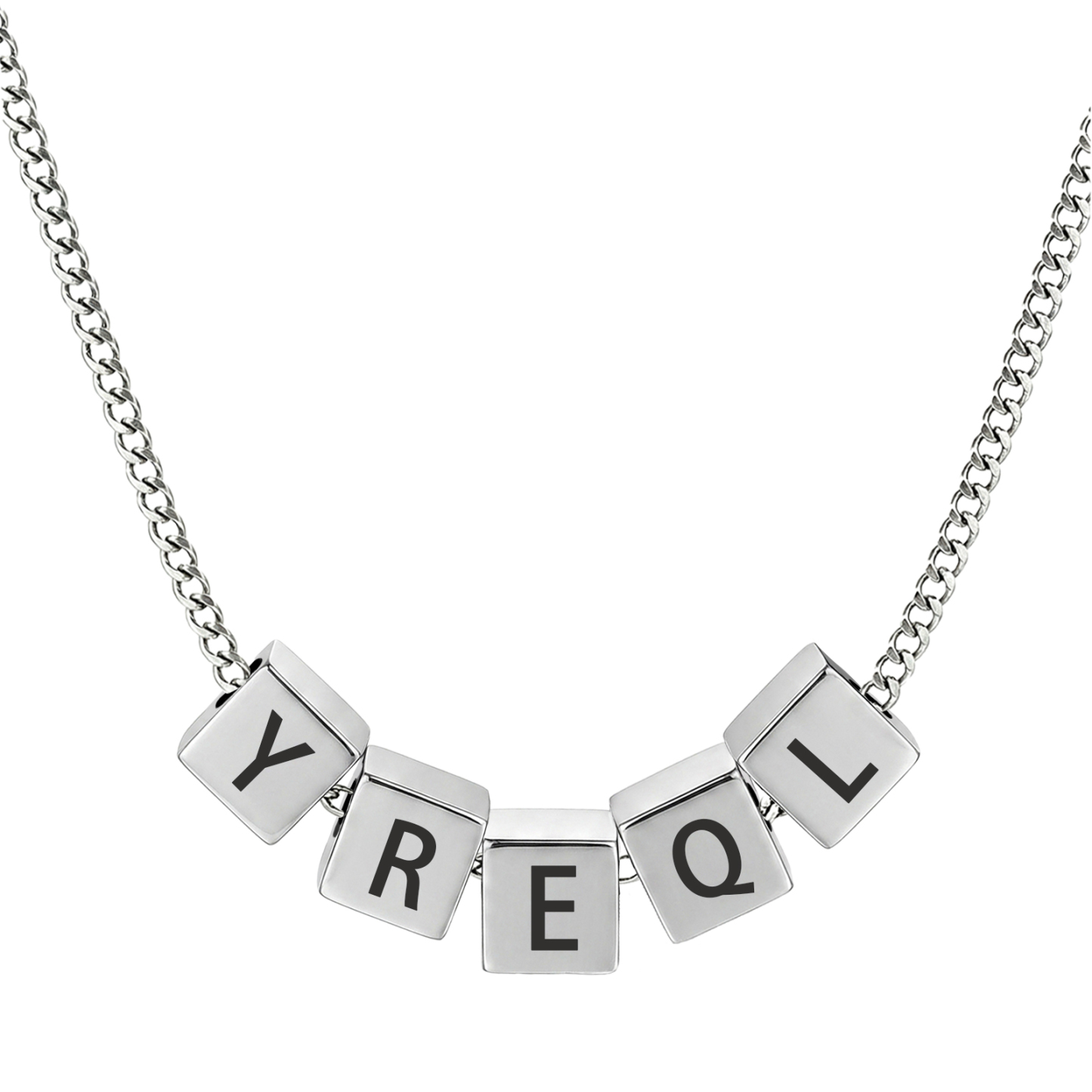 Personalized Men's Stainless Steel Necklace With Letter Cube Gift For Him