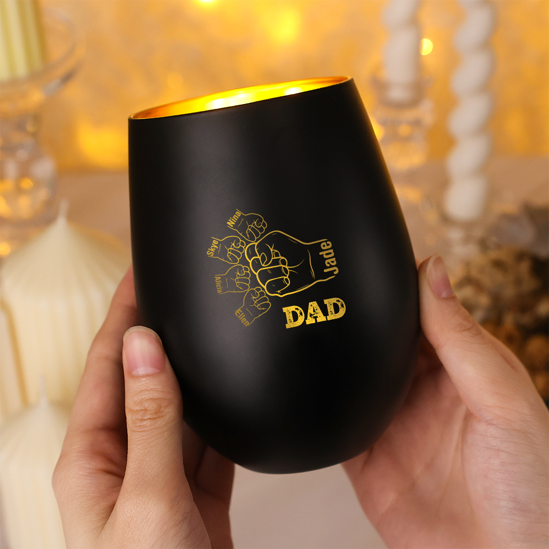 Personalized glass candle holder custom with 1–8 names and fist bump