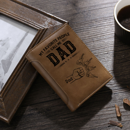 Personalized Leather Wallet for Dad Customized with 1-6 Kids’ Fists and Names