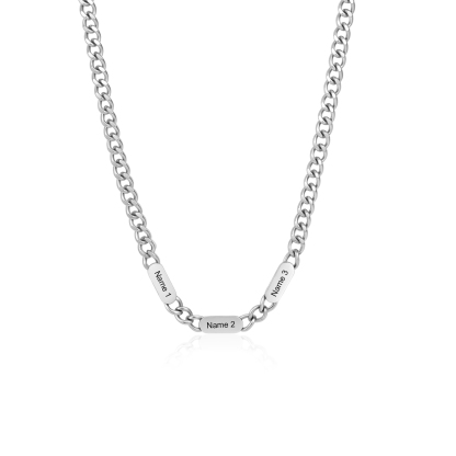 Personalized Men’s Stainless Steel Necklace Custom With 1-6 Engraved Names Gift For Dad Husband