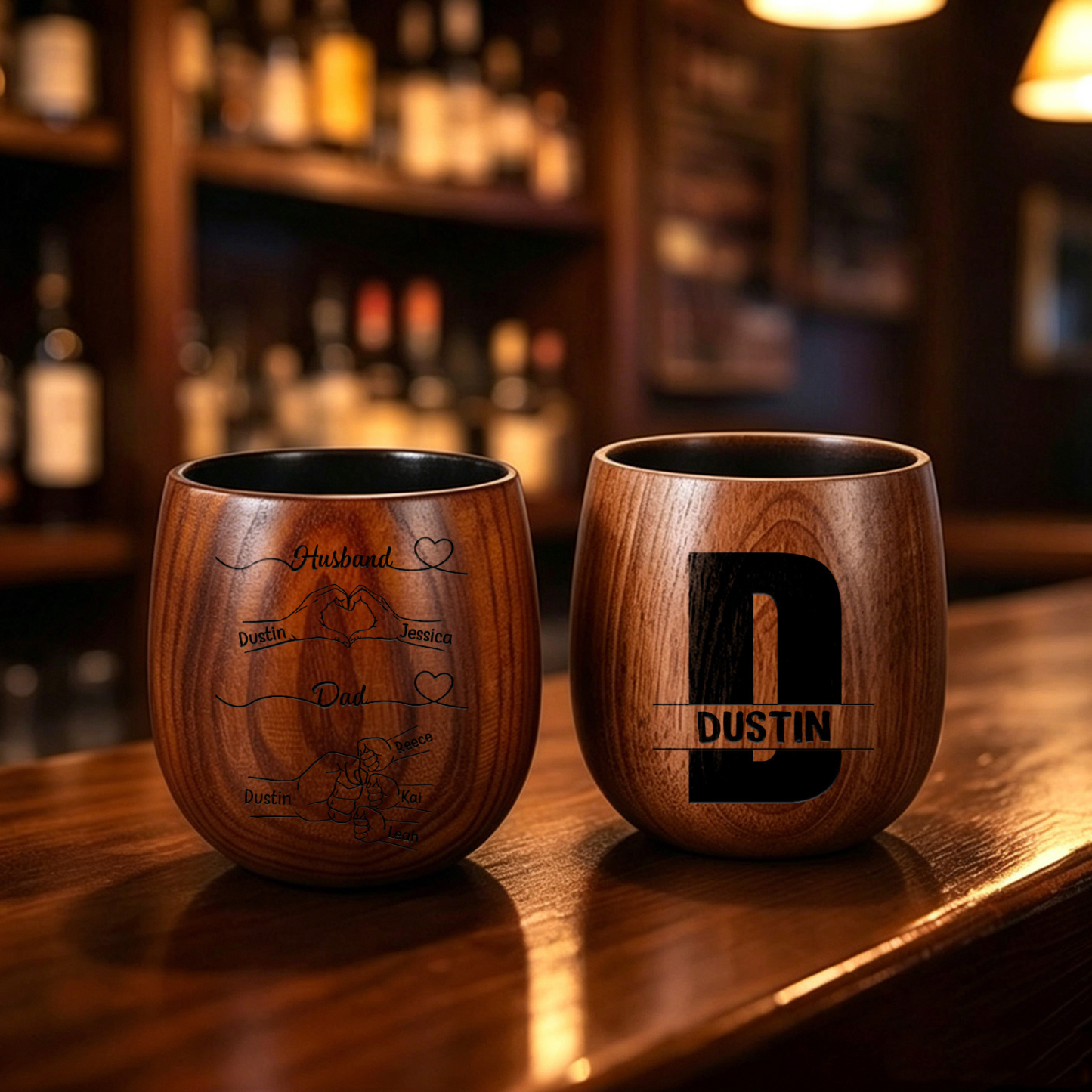 Personalized Wooden Whisky Tumbler for Husband or Dad