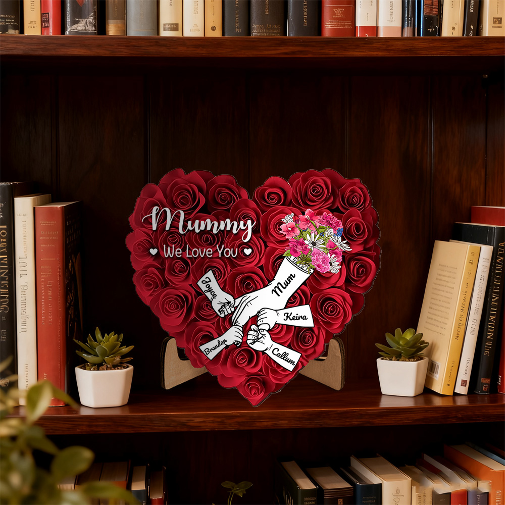Personalized Mommy Rose Heart Plaque with Names