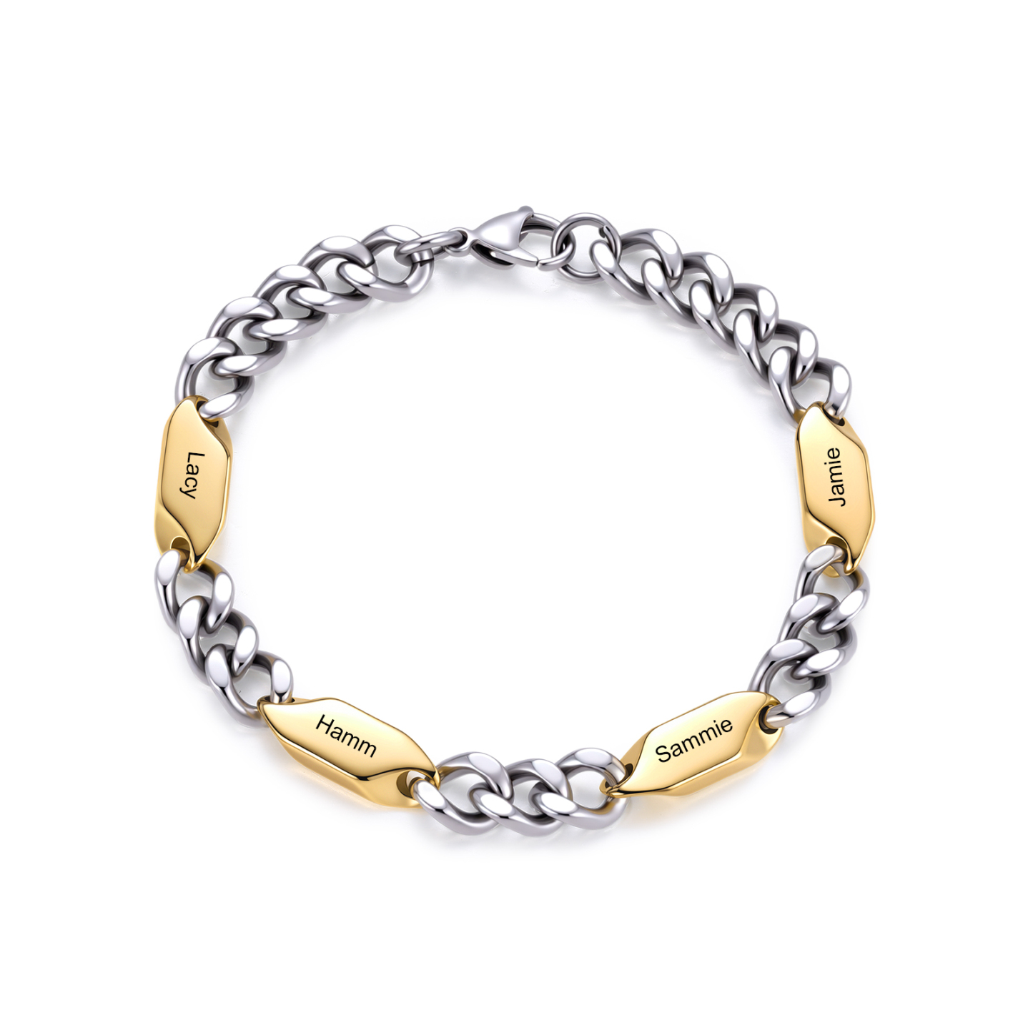 Personalized Stainless Steel Curb Chain Bracelet Custom With 1-5 Engraved Names Gift For Dad Husband Family