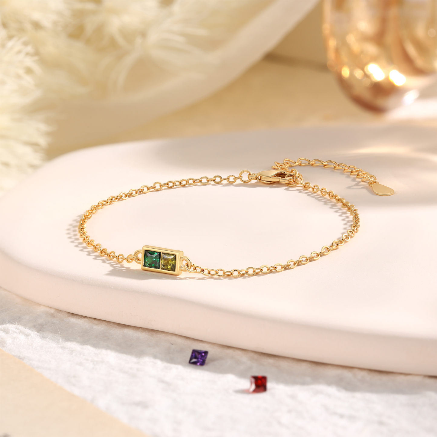 S925 Sterling Silver Family Birthstone Bracelet Customizable with 1–6 Stones Minimalist Gold Bracelet