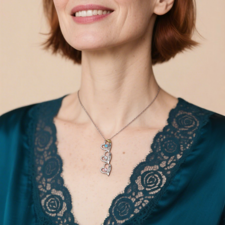 Personalized Heart Necklace, Customized 1-5 Names and Birthstones Women's Pendant Necklace with Gift Box Gift for Mom/Grandma | Jessemade