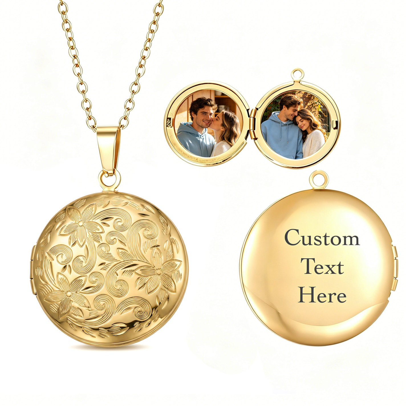 Personalized Locket Necklace Custom with Photo & Text NFC for Women