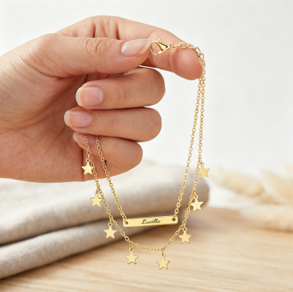 Personalized Star Charm Double Chain Anklet Customized Name