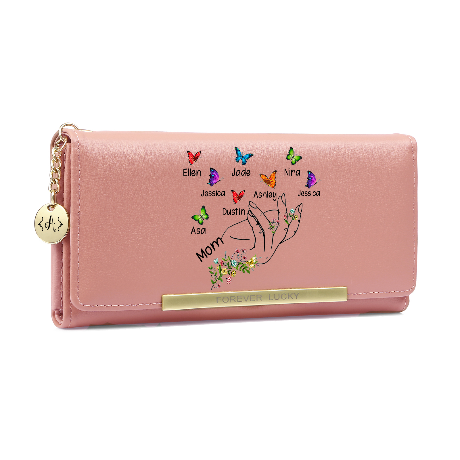 Personalized Women Wallet Floral Butterfly Design Customized With 2–8 Names