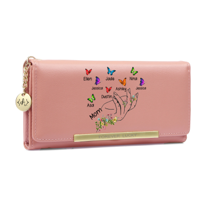 Personalized Women Wallet Floral Butterfly Design Customized With 2–8 Names