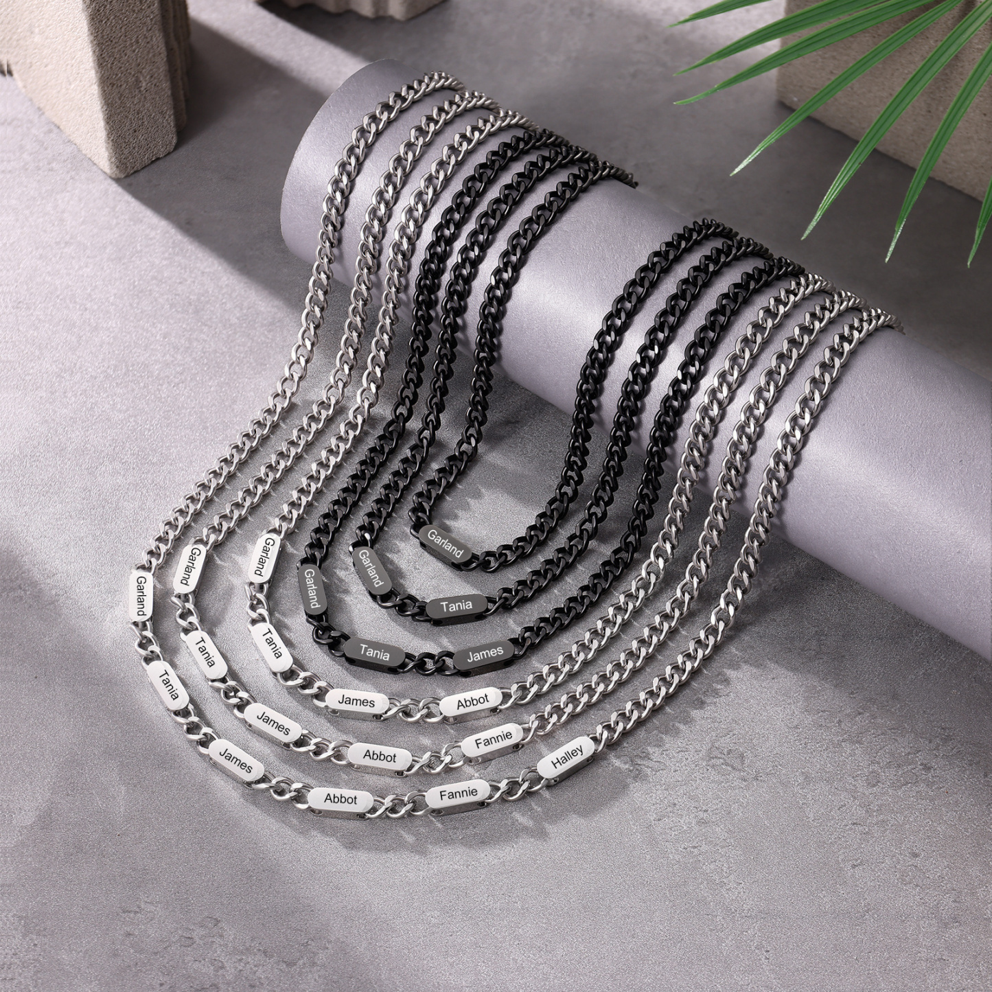 Personalized Men’s Stainless Steel Necklace Custom With 1-6 Engraved Names Gift For Dad Husband