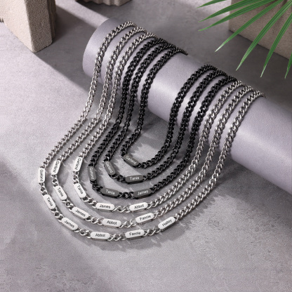 Personalized Men’s Stainless Steel Necklace Custom With 1-6 Engraved Names Gift For Dad Husband