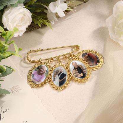 Personalized Wedding Photo Brooch Memorial Bridal Bouquet Groom Lapel Pin