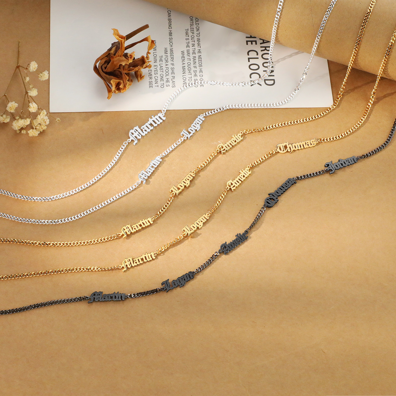 Personalized Gothic Men's Necklace with 1-5 Names