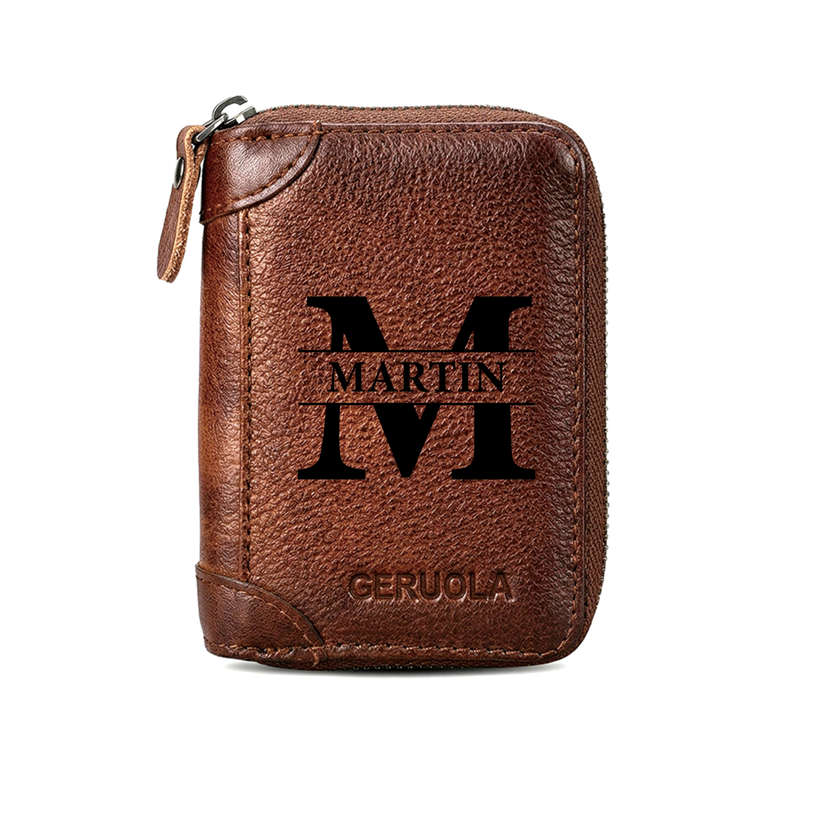 Personalized Genuine Leather Zip Card Holder Multiple Compartments with 9 Designs to Choose From