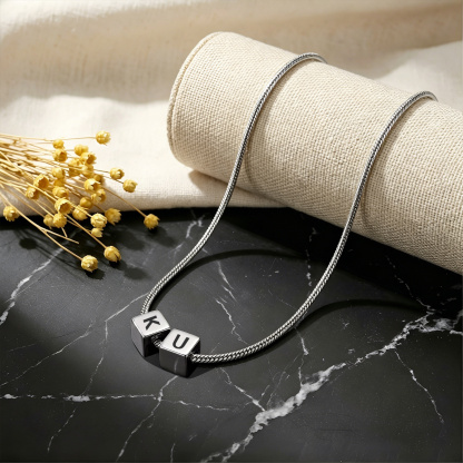 Personalized Men's Stainless Steel Necklace With Letter Cube Gift For Him