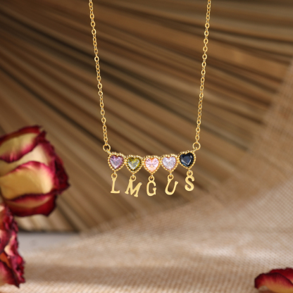 Personalized Heart Birthstone Initials Necklace for Women