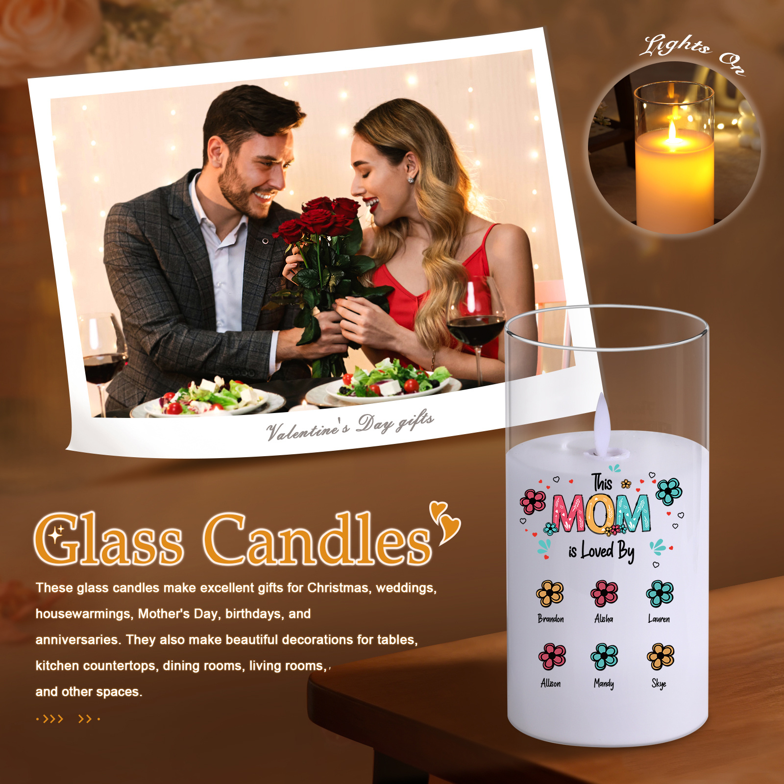 Personalized LED Glass Candle - This Mom Is Loved By