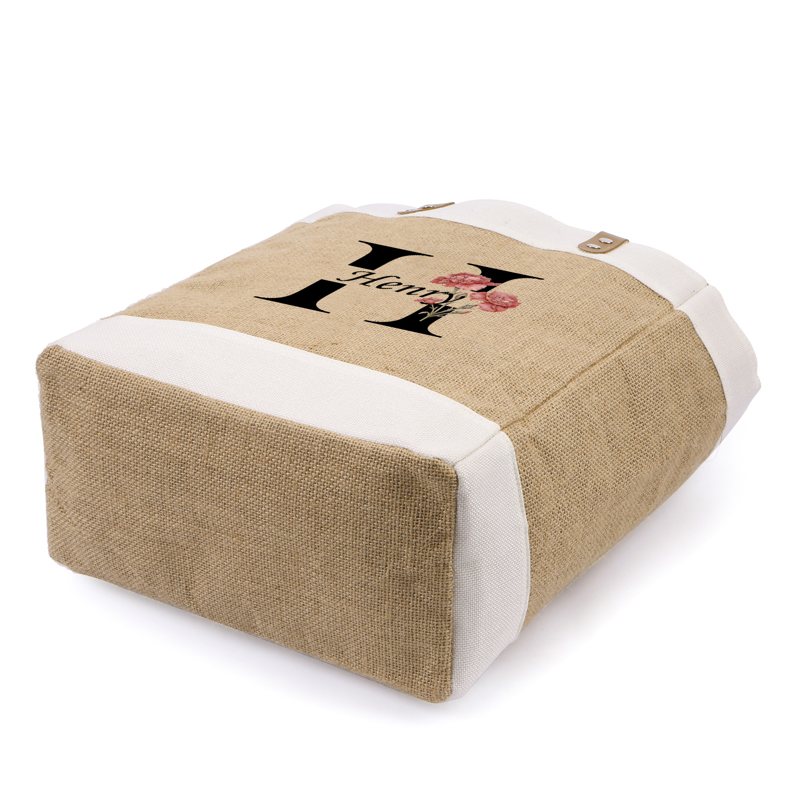 Personalized Jute Tote Bag, Birth Flower Monogram