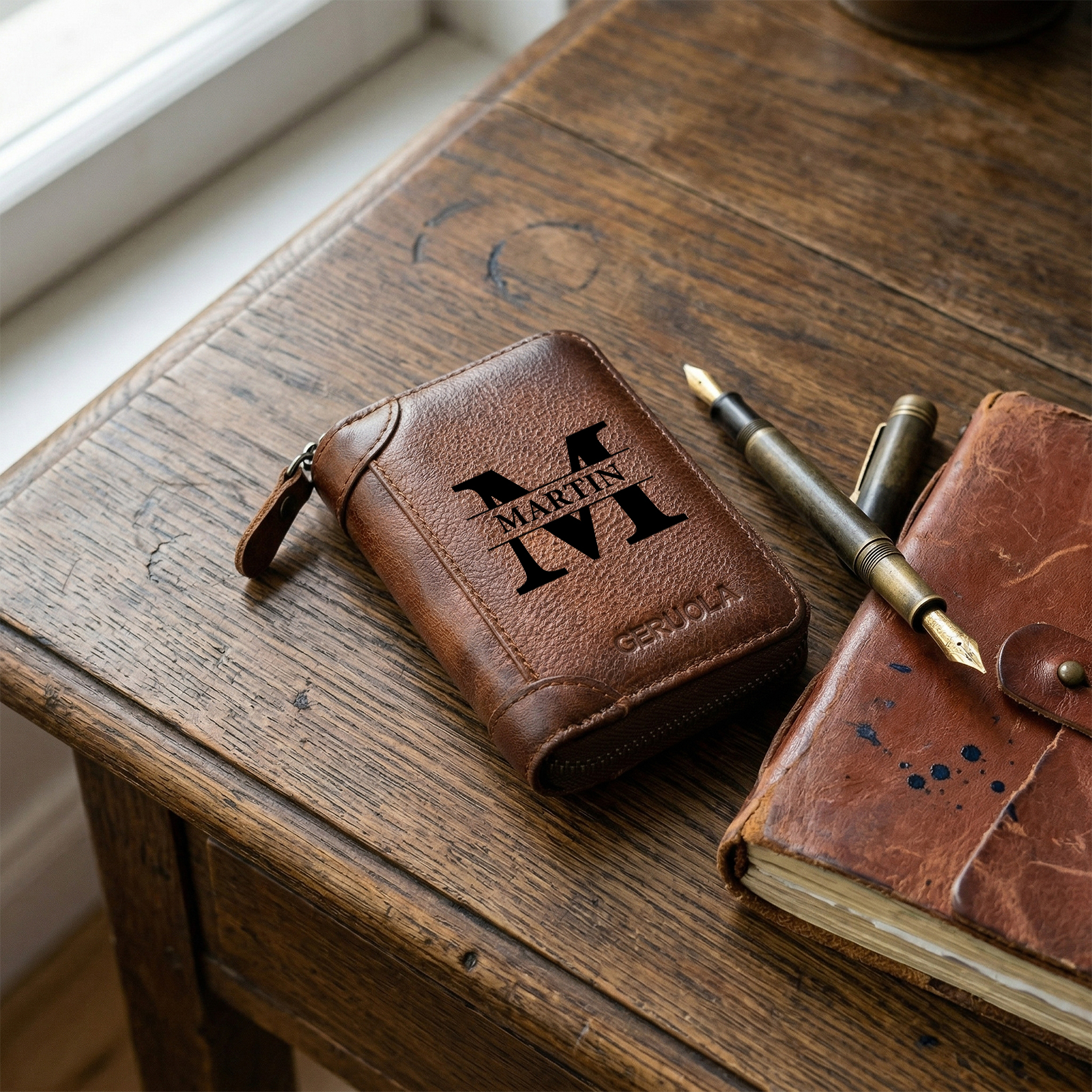 Personalized Genuine Leather Zip Card Holder Multiple Compartments with 9 Designs to Choose From