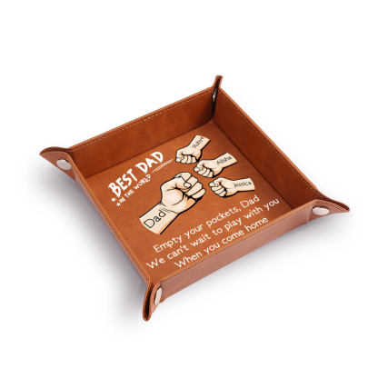Personalized Leather Tray Best Dad Ever Custom With 1–6 Names And Fist Bump Design