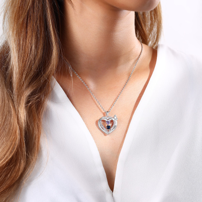 Personalized 1-3 Names Butterfly Heart Birthstone Necklace