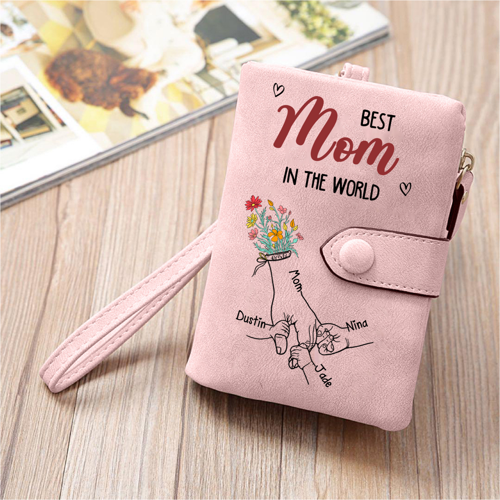 Personalized Pink Wristlet Purse Wallet for Mom or Grandma