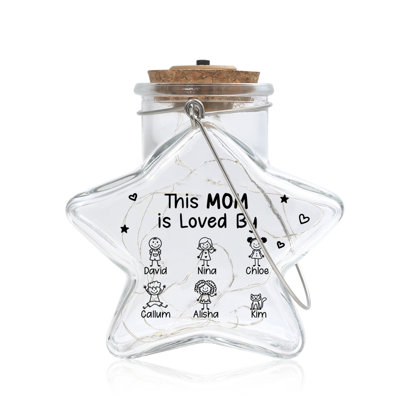 Personalized Star Glass Fairy LED Light Jar for Mom