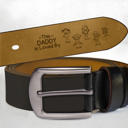 Personalized Men’s Leather Belt Customized with 1 to 10 Names and Child Figures – Father’s Day or Birthday Gift for Dad, Husband, Grandpa | Jessemade