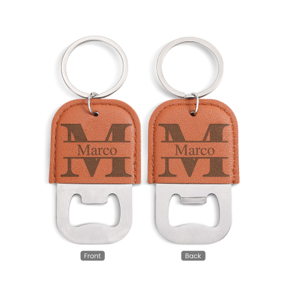 Personalized Leather Keychain Bottle Opener Custom with 15 Selectable Designs for Men